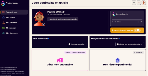 Capture d'écran de l'application Clésame